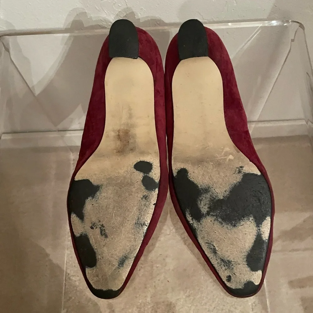 Vintage 1990’s Beautiful Wine Burgundy Suede Heels Women’s, Size 8 EUC! - Picture 9 of 11